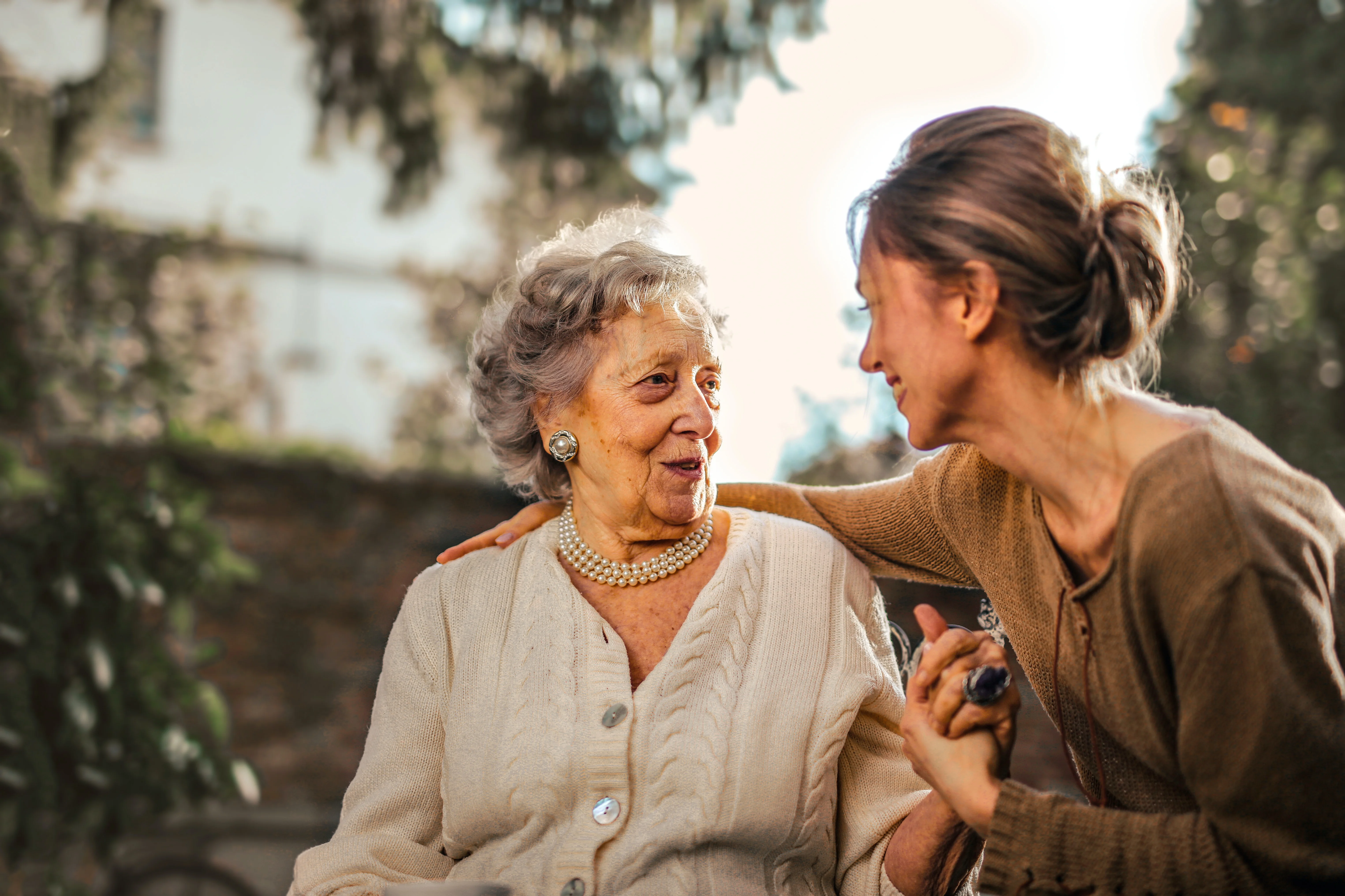 an elderly mom and daughter