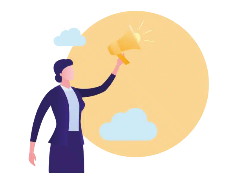 Carer offer and communicate illustration of woman holding megaphone
